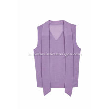 Women's Knitted Metallic Sleeveless Lapel Belt Vest Pullover